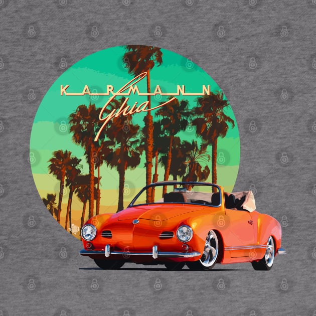 Karmann Ghia sunset palm trees by CamcoGraphics